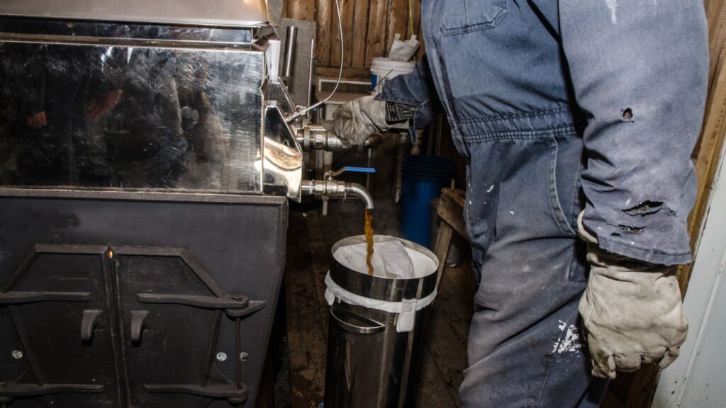 Pouring maple syrup