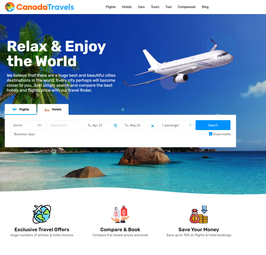 Landing page Canada-Travels