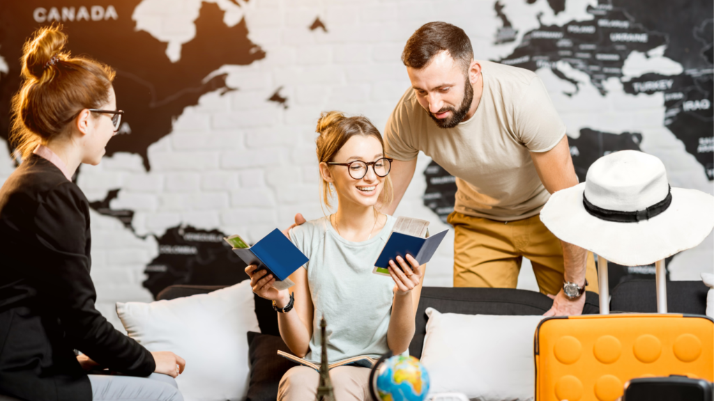 a man and woman looking at books