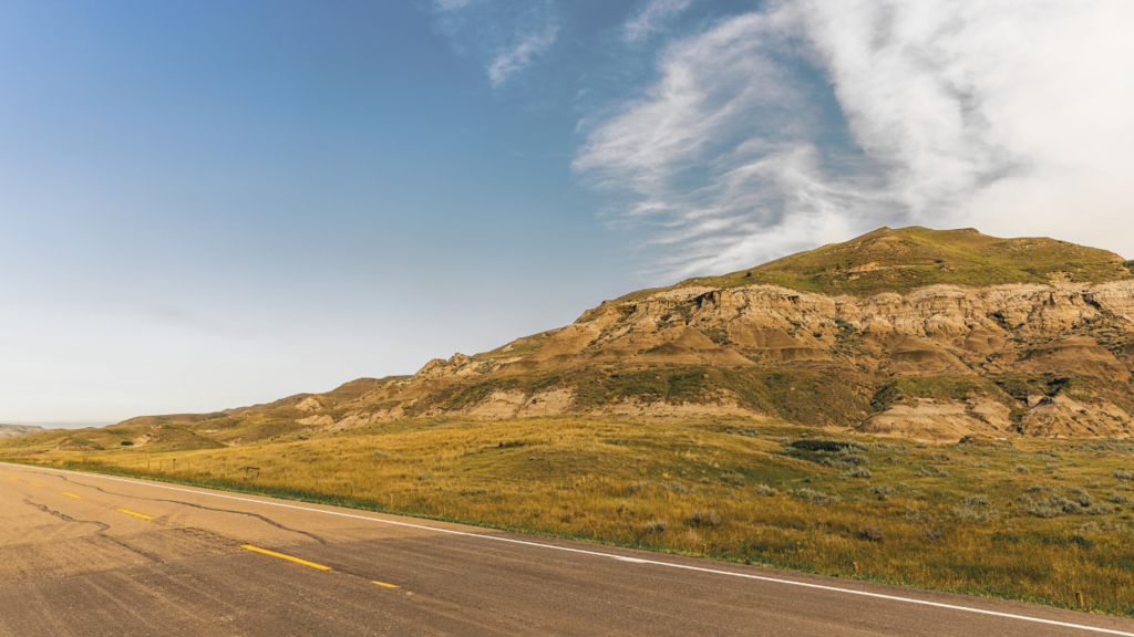 Road to Drumheller Badlands in Alberta, Canada