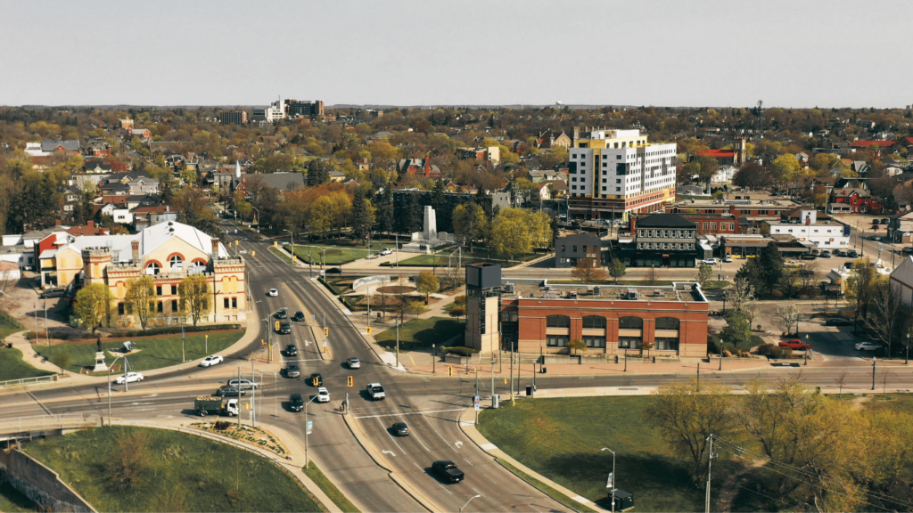 Aerial of Brantford, Ontario, Canada