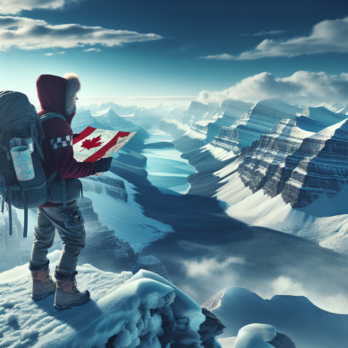 a person standing on a mountain looking at a map