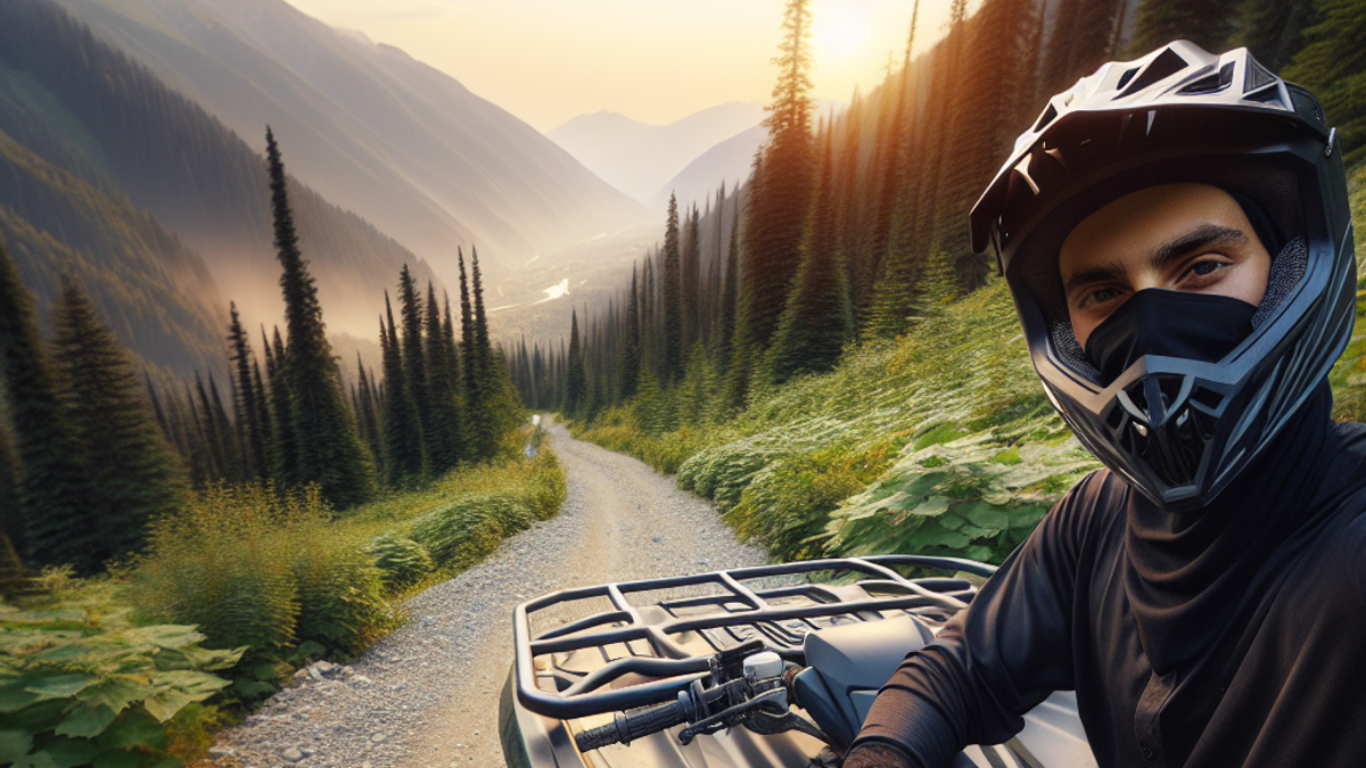 A man driving with an ATV on a mountain road in British Columbia. 5 Lesser known sport activities in British Columbia