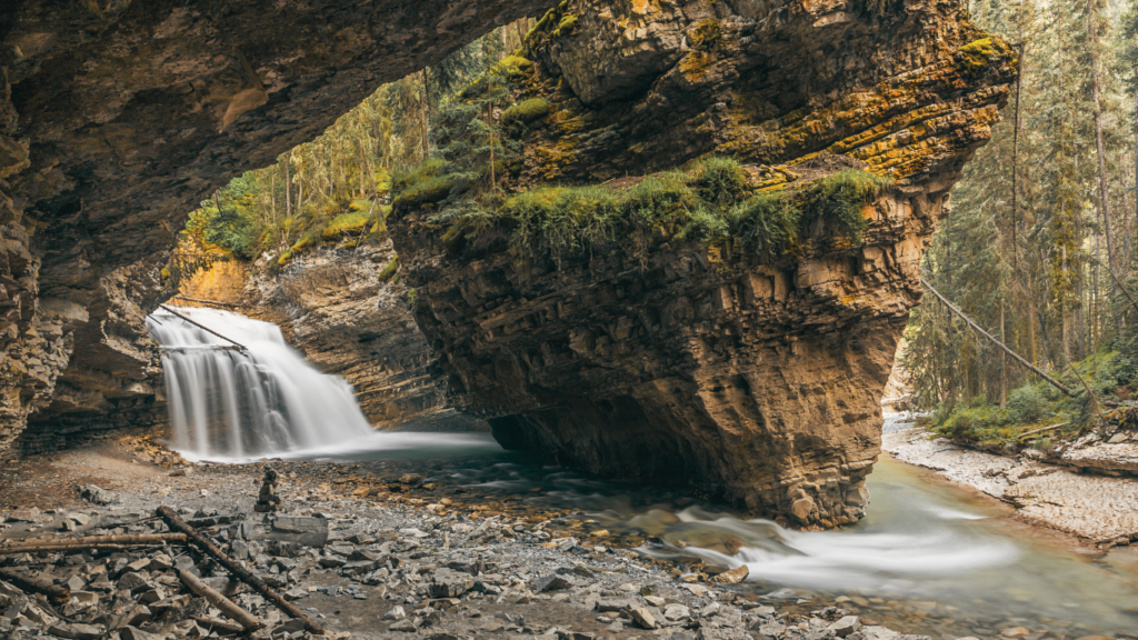 Johnston Canyon Waterfall Cave at Banff Canada